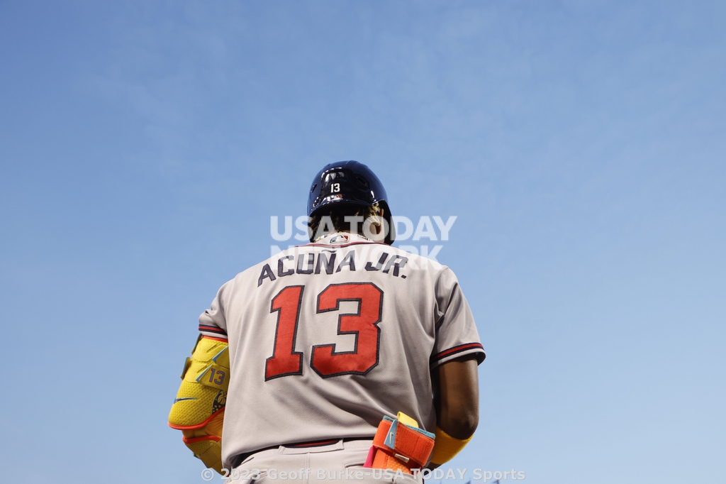 Atlanta Braves right fielder Ronald Acuna Jr. (13) sits in the