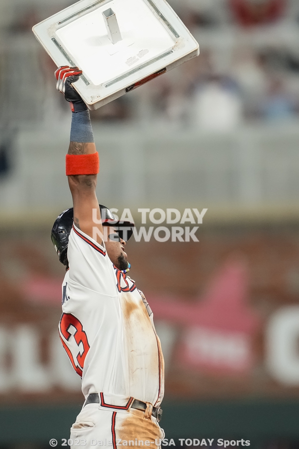 Atlanta Braves right fielder Ronald Acuna Jr. (13) sits in the